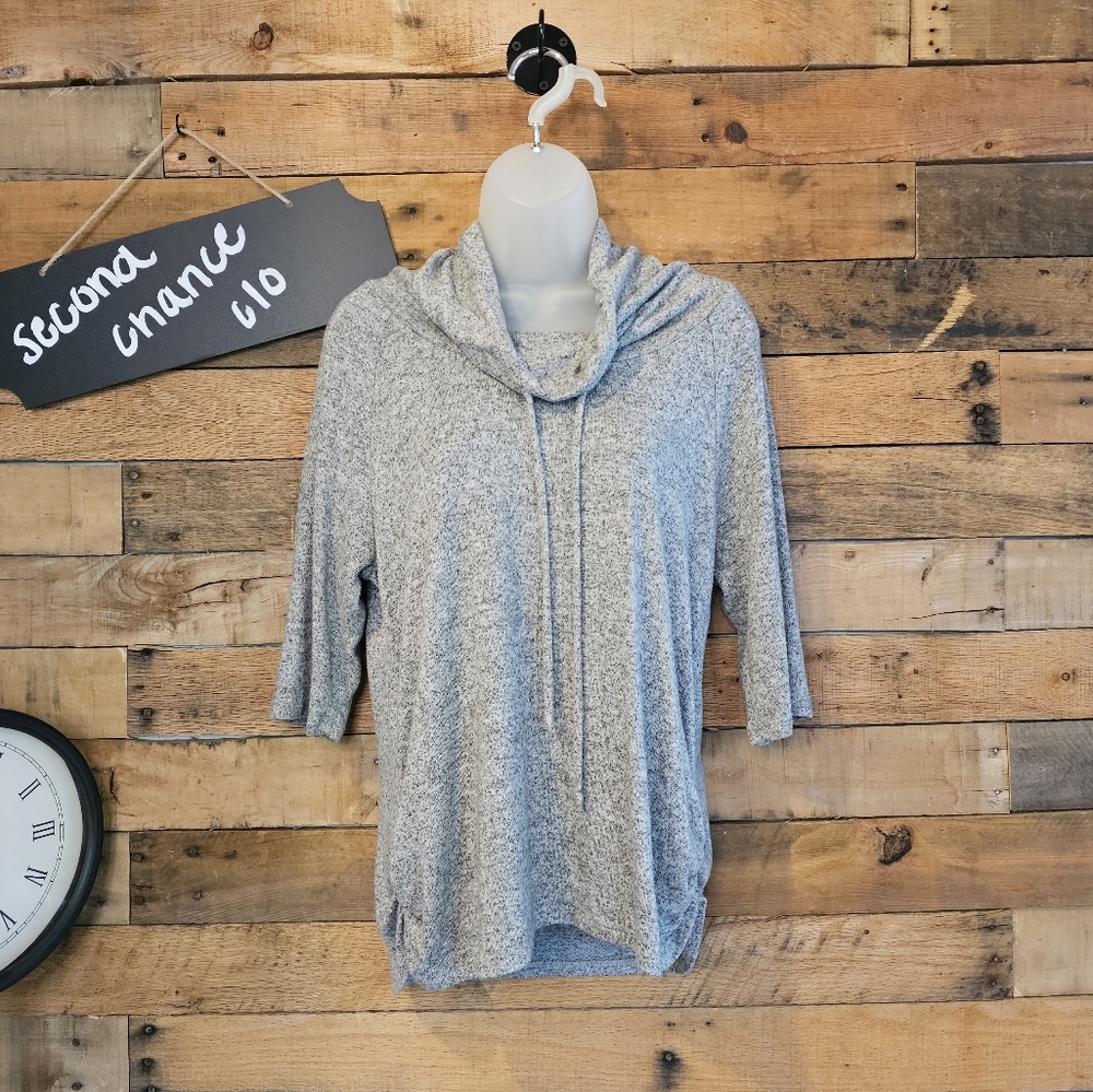 COIN 1804 Women's Cozy Cowl Neck Side Ruched Top In Heathered Gray Size M